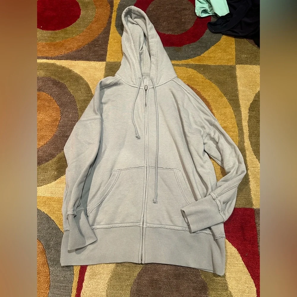 Aerie Zip Up Hoodie Oversized Sweatshirt Dusky Blue Size Medium